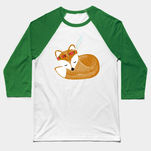 Sleeping Fox Baseball T-Shirt by GreenNest